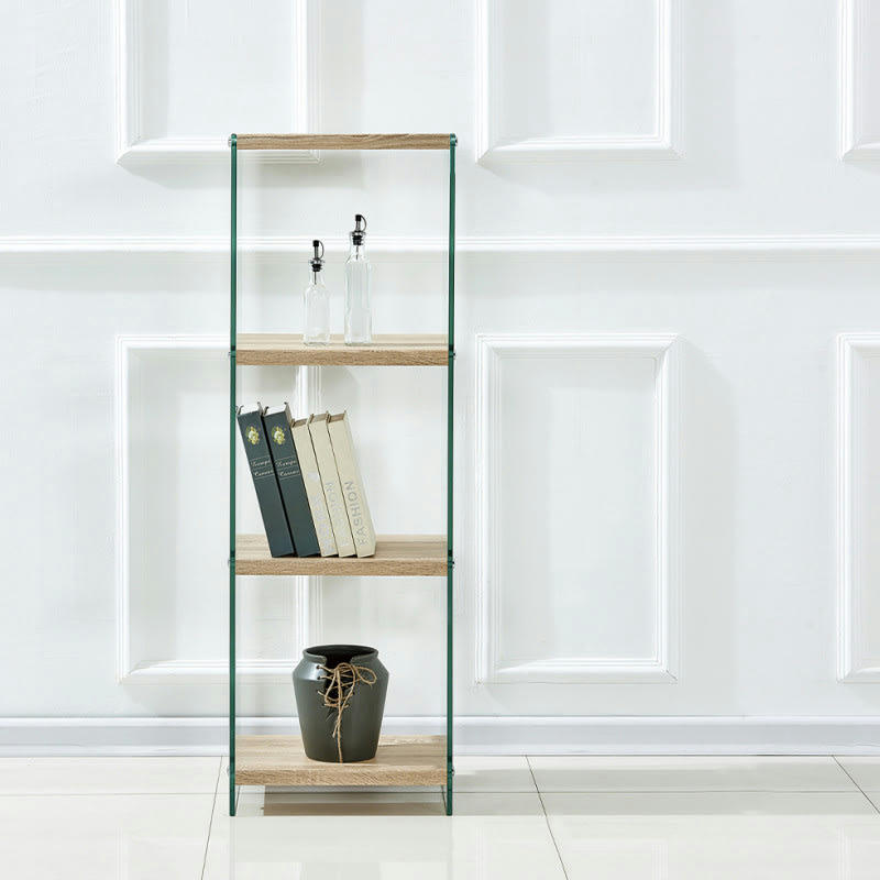 ICE - Bibliothèque verre trempé et étagère décor chêne h125 cm