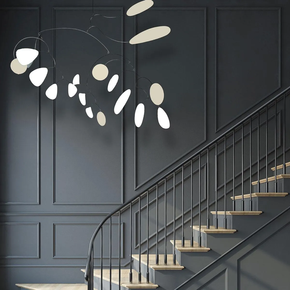 Extra Large Modern Mobile: Geometric Steel Art - White & Cream