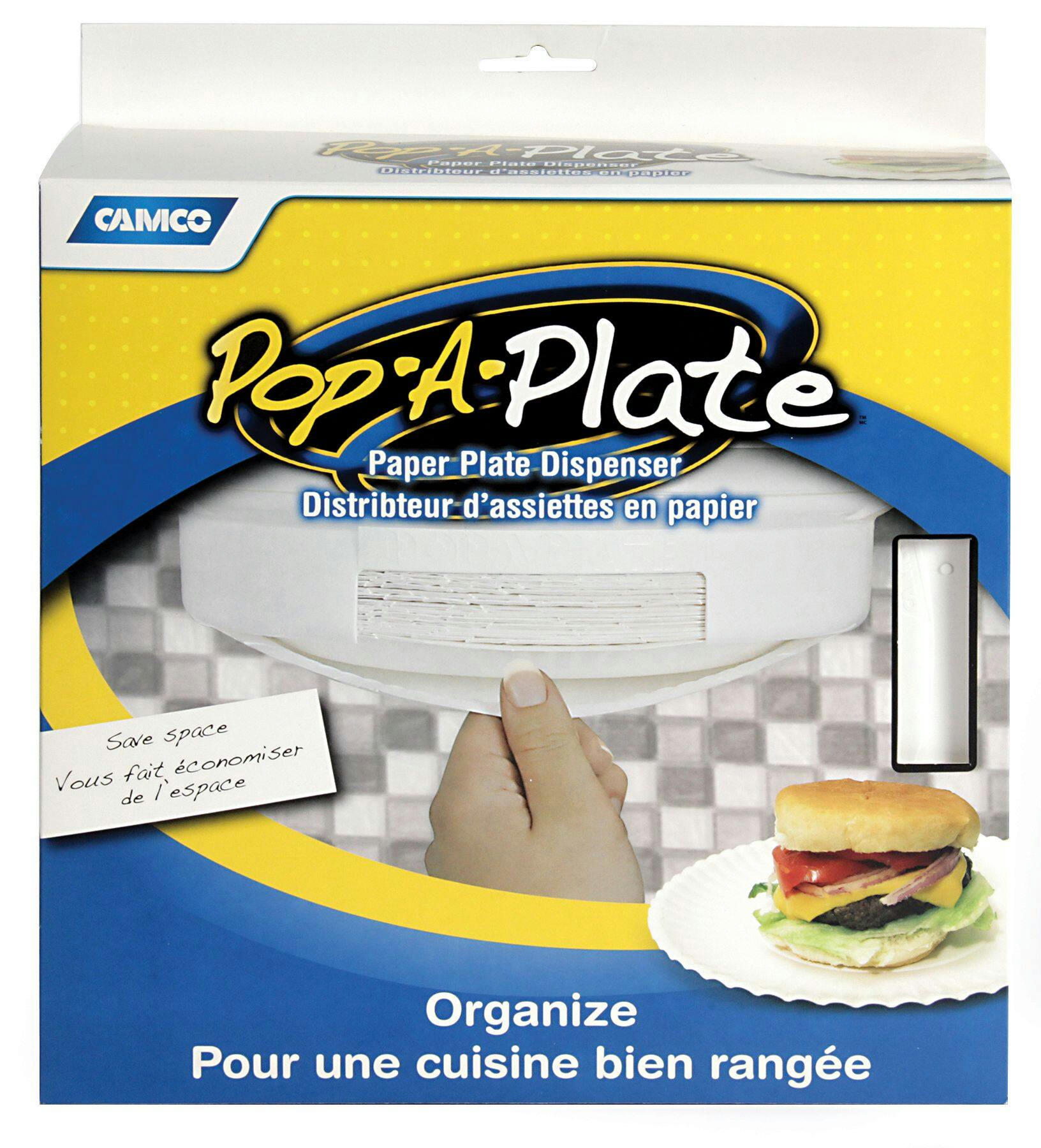 CAMCO 57005 Pop-A-Plate 9-in Paper Plate Dispenser, White