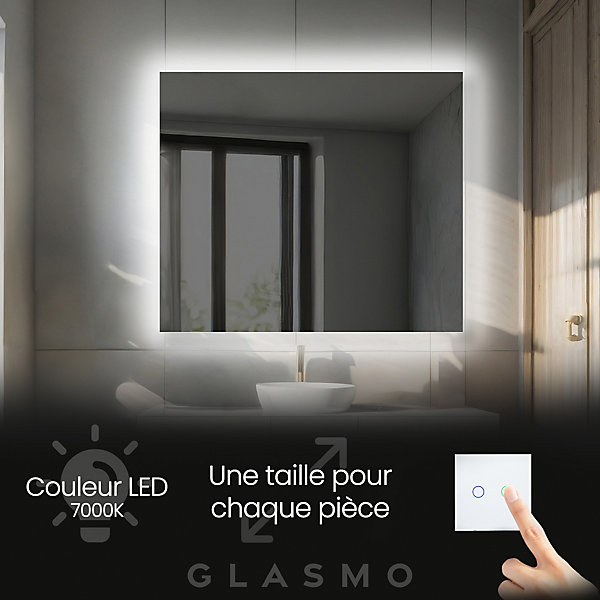 Miroir avec LED Illumination Salle de Bain - Ellie, 120x90 cm, Miroir Mural Avec éclairage, Blanc Froid 7000K