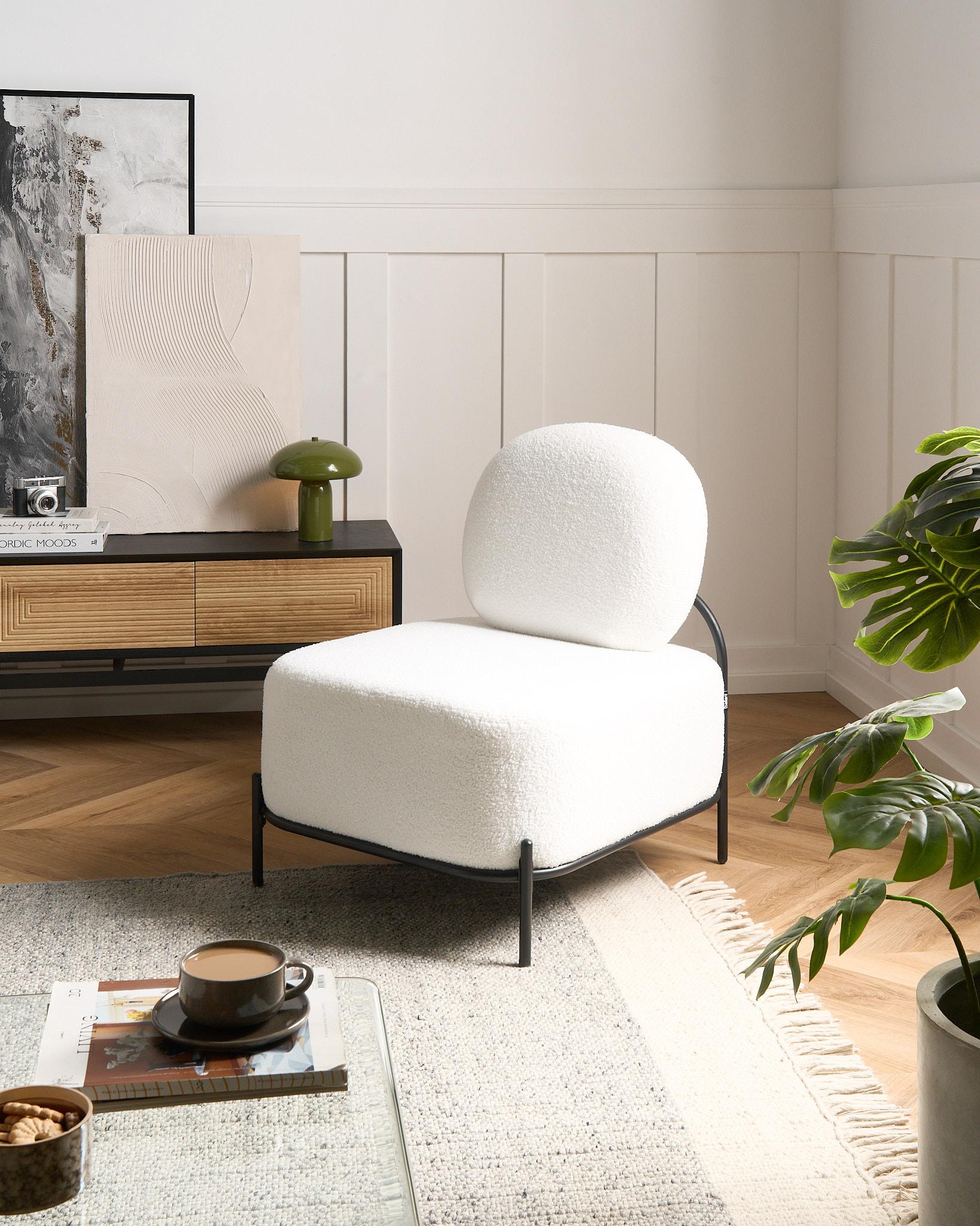 Armchair LUNDE Boucle White