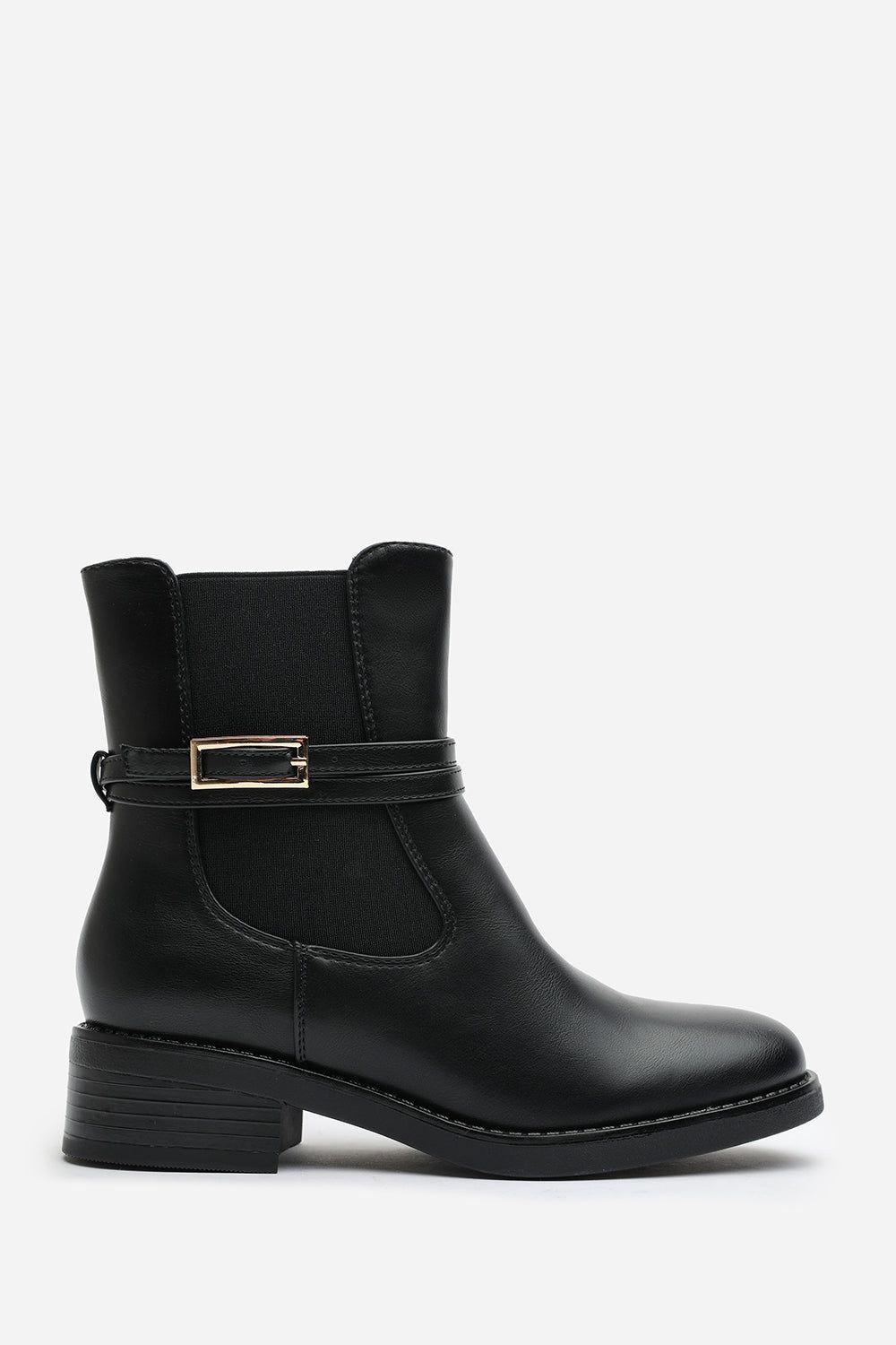 Where's That From Riya' Ankle Boot with Gold Buckle Detail