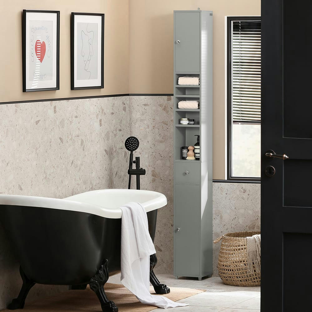 - Meuble colonne effet bois gris