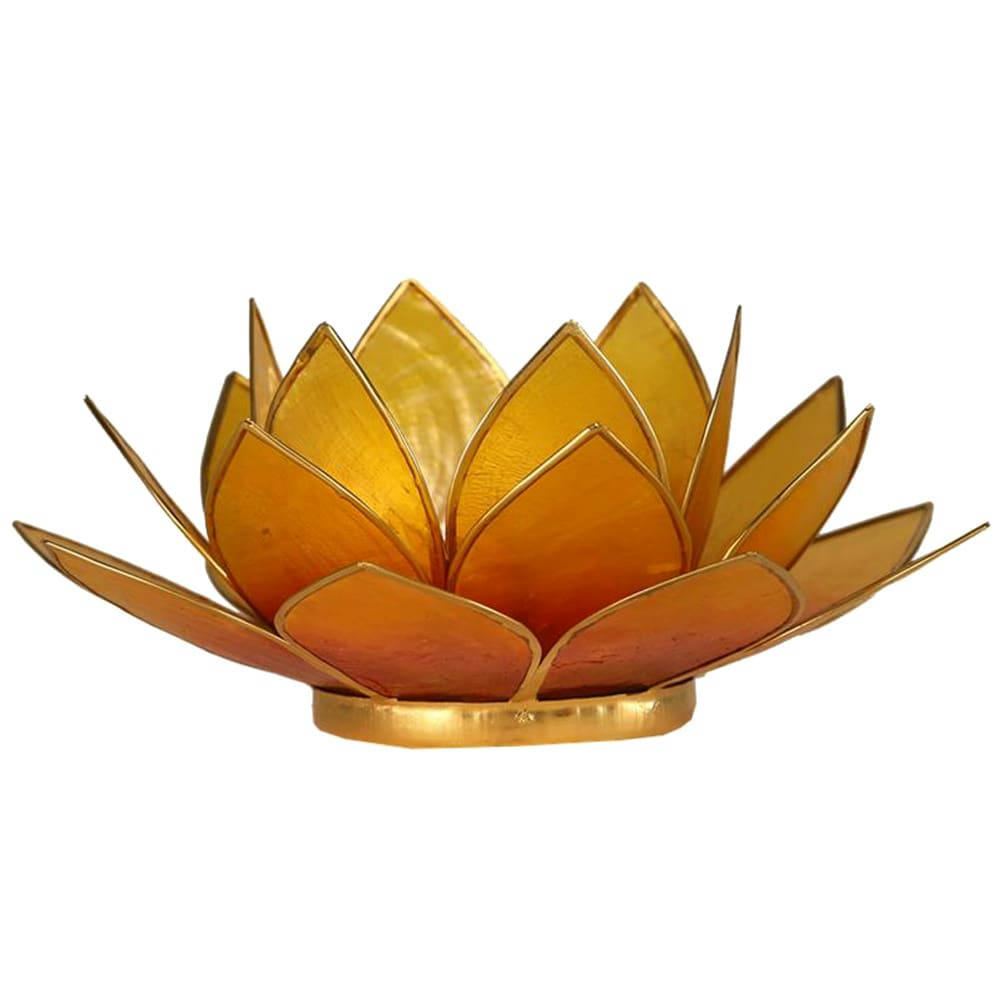 - Porte bougie fleur de lotus jaune orange bord or