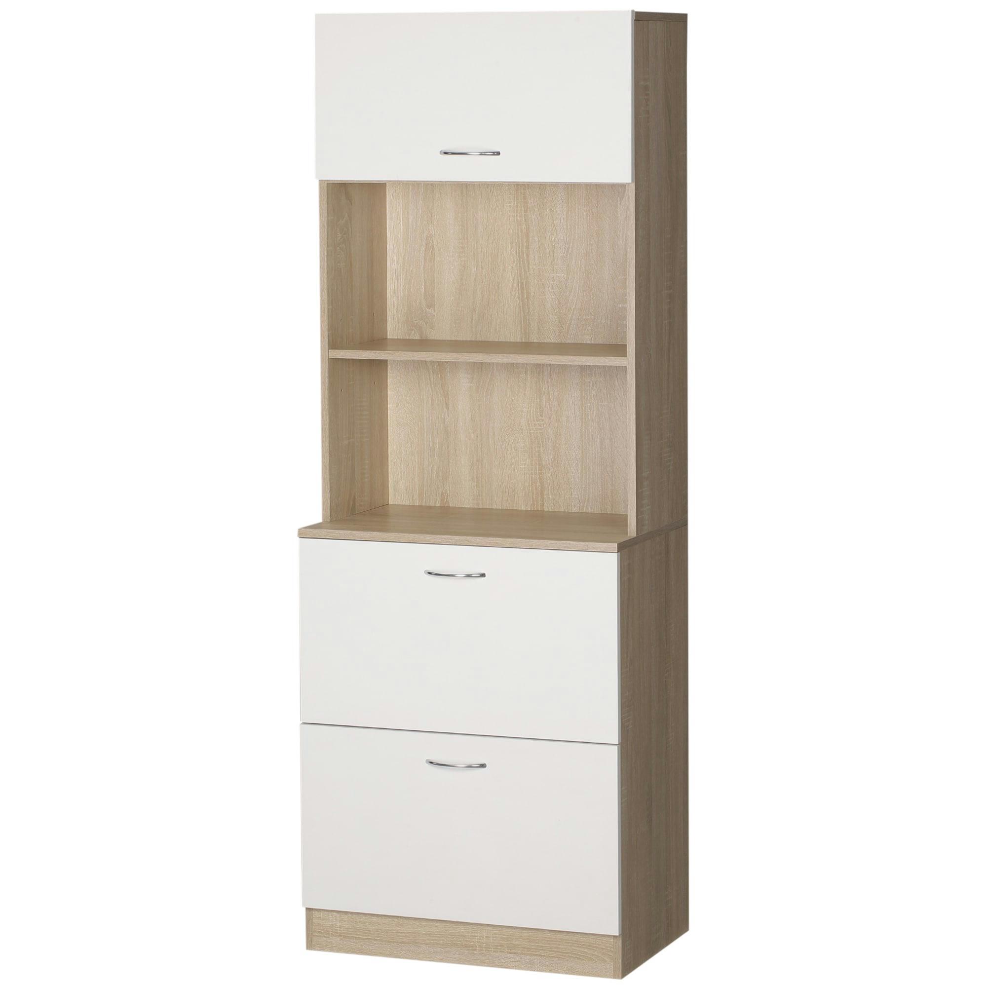 - Buffet haut - 2 tiroirs, porte, 2 niches - blanc aspect bois clair