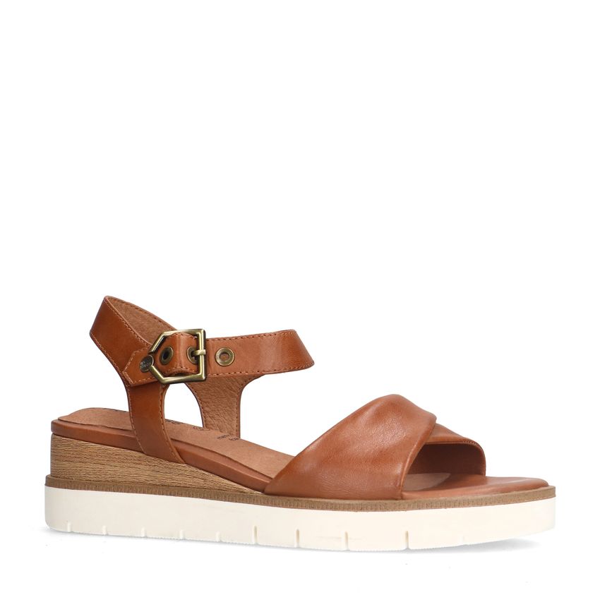 No Stress Cognac leren sandalen met witte zool