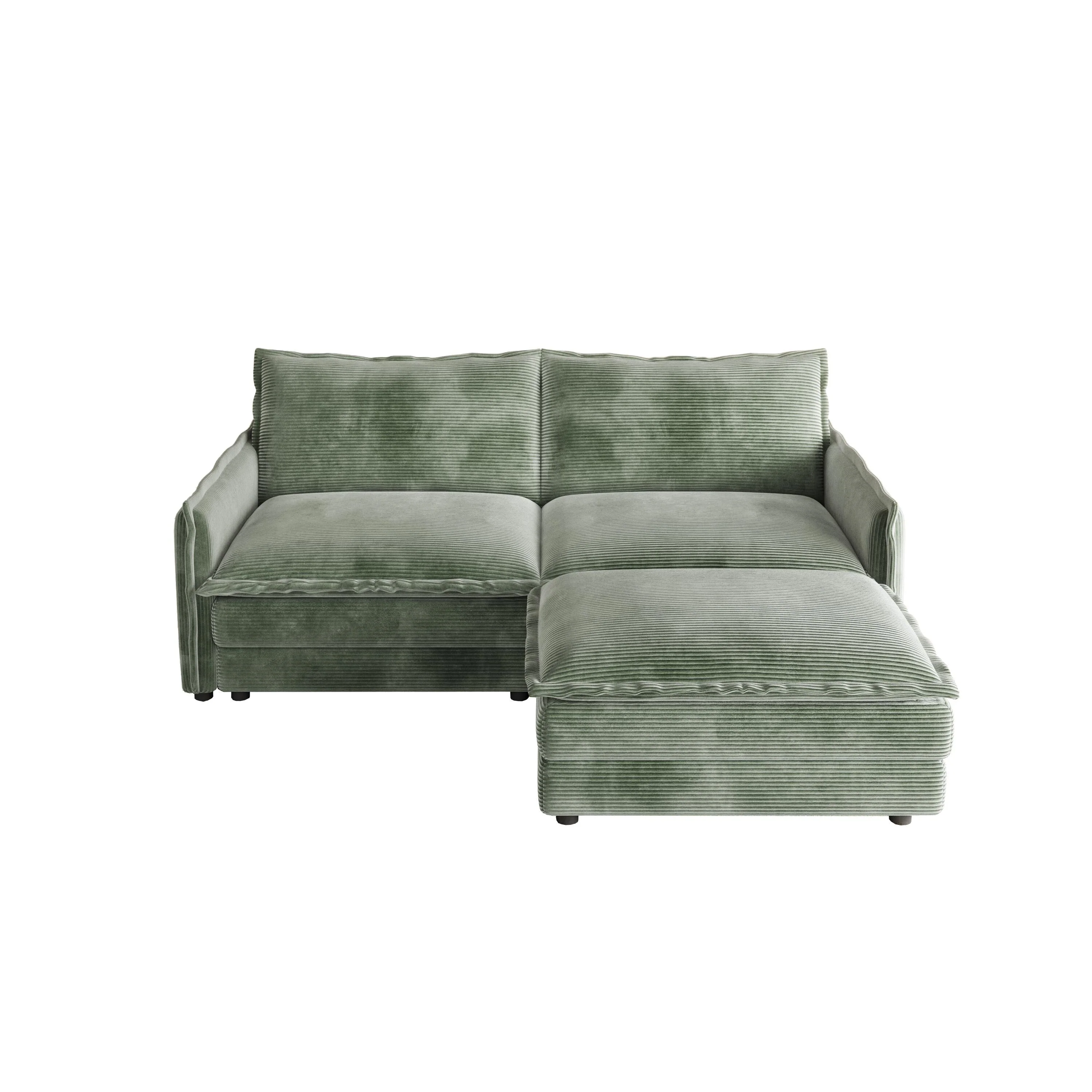Corduroy Upholstered 2 Seater L Shaped Couch 75 Deep Seat Loveseat Sofa with Ottoman