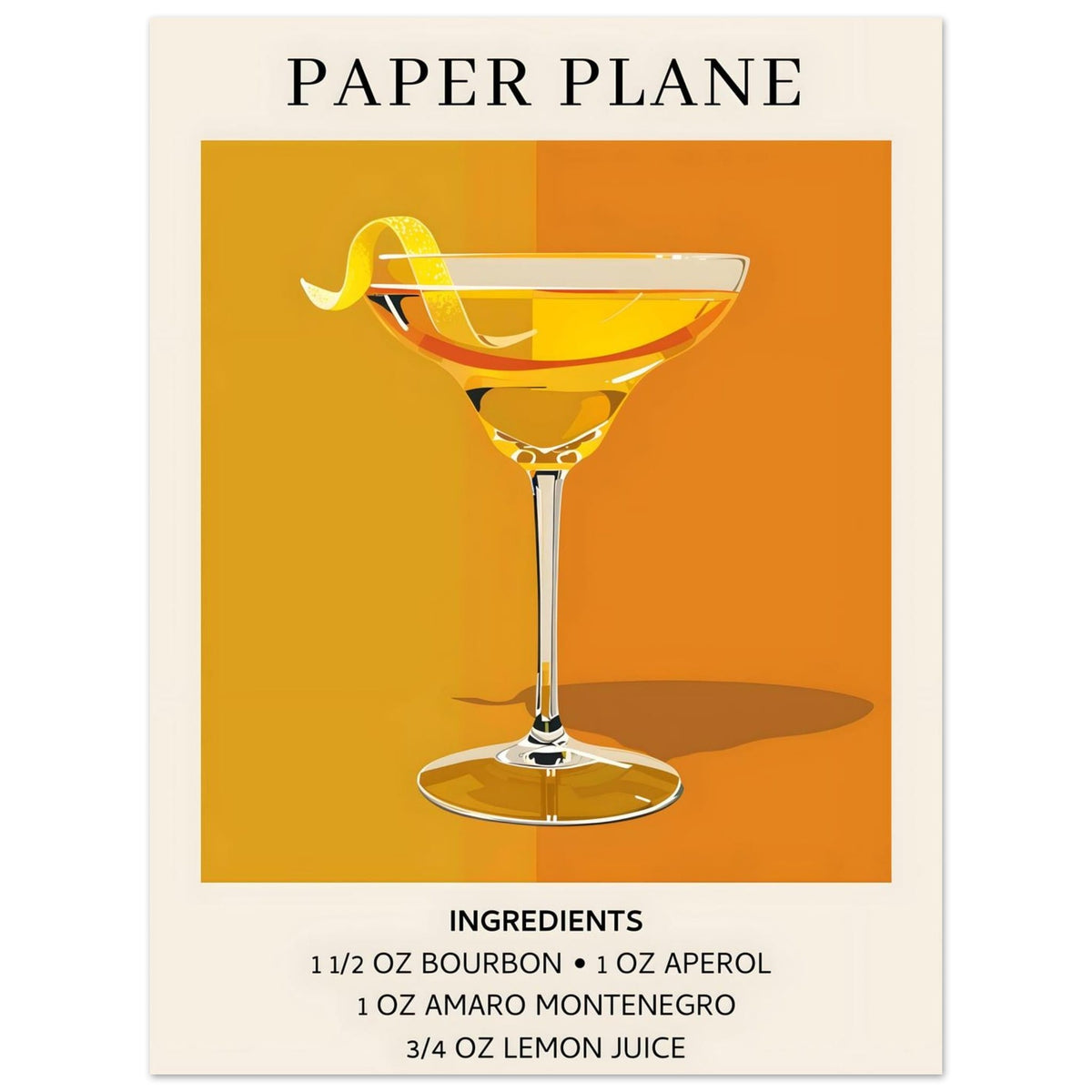 Artfulprints Poster Paper Plane cocktail - Ingredients  - 30x40 cm - Oranje