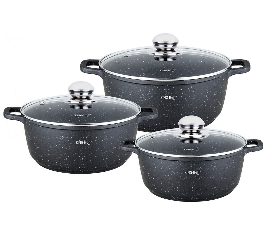 Zestaw 3 garnków okrągłych z powłoką marmurową 2.3 / 4.5 / 6.5L KINGHOFF