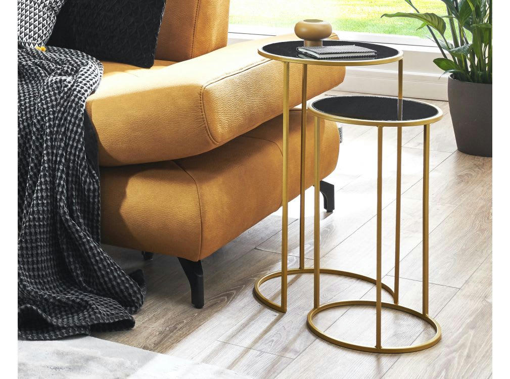 MANY - Tables d'appoint en acier et verre trempé lot de 2 - Noir / Or