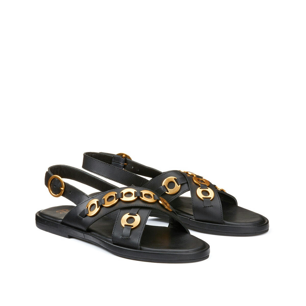 Sandales en cuir détails anneaux, pied large 38-45