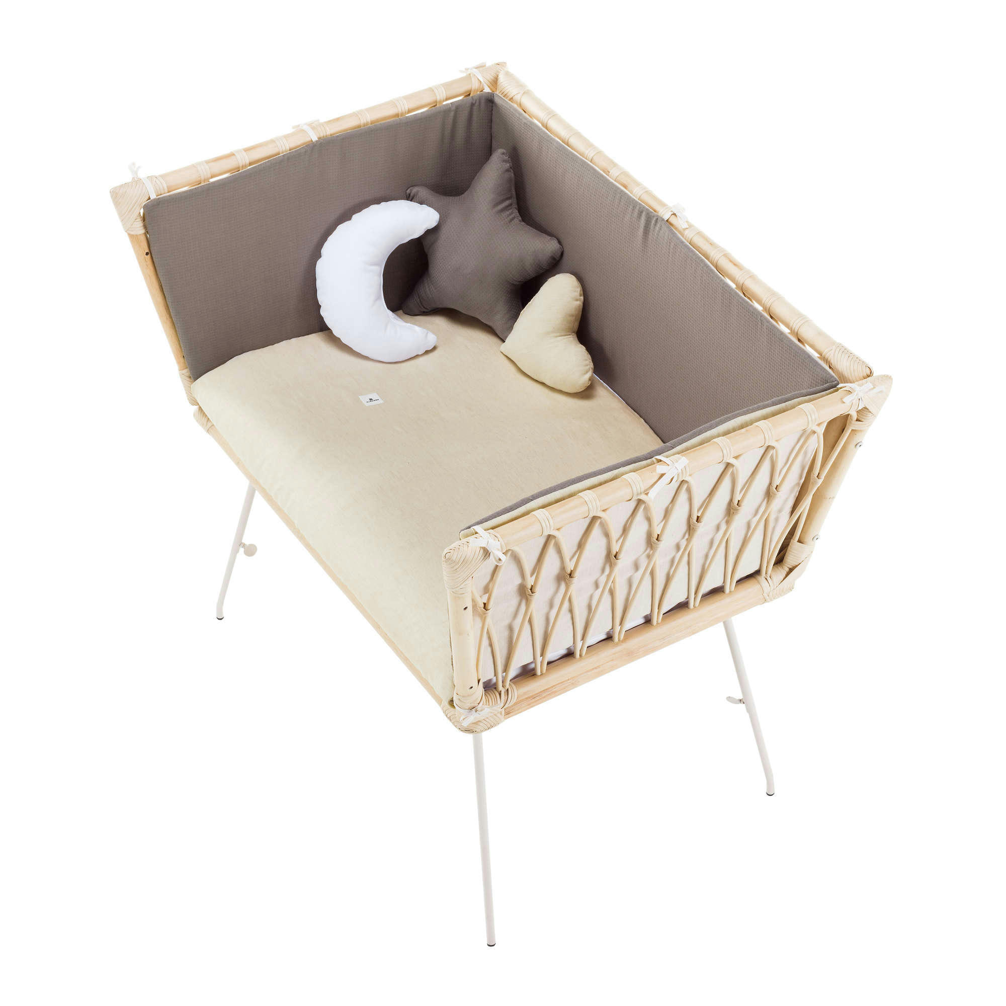 MOAI - Berceau en rotin 50x80 cm avec textile en beige