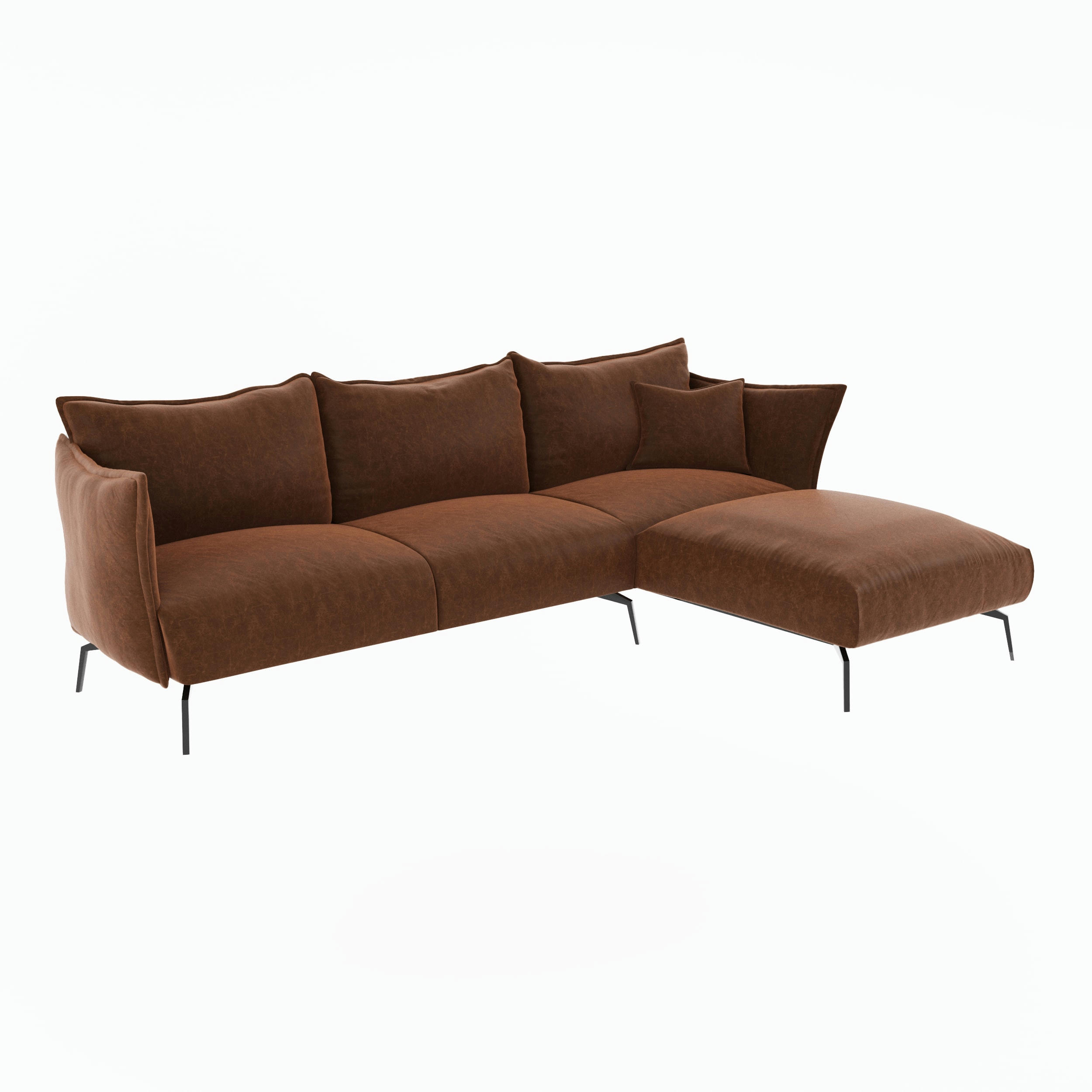 LENNY - Canapé d'angle droit tissu effet cuir vintage cognac