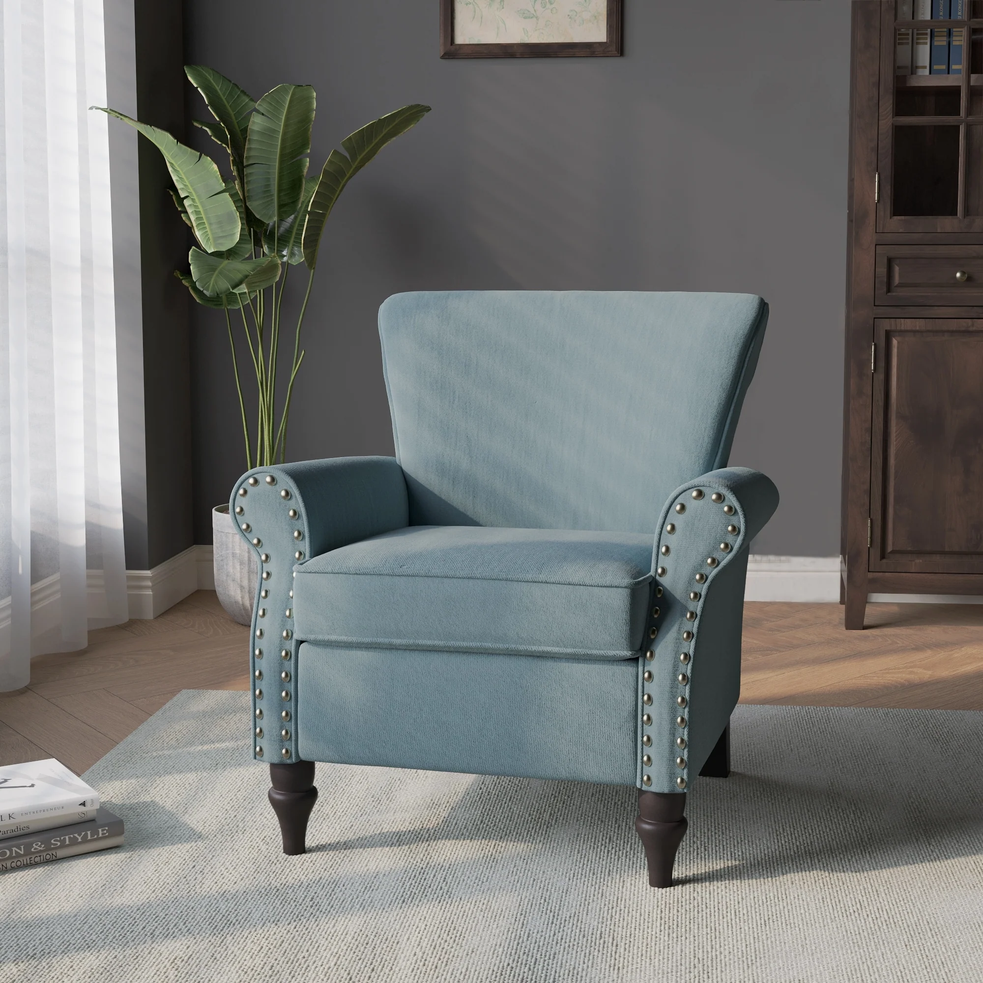 Modern Upholstered Armchair Nailhead Trim Accent Chair