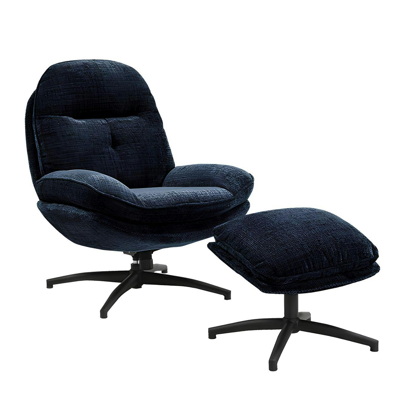 Fauteuil détente bleu nuit pivotant avec repose-pieds IENA