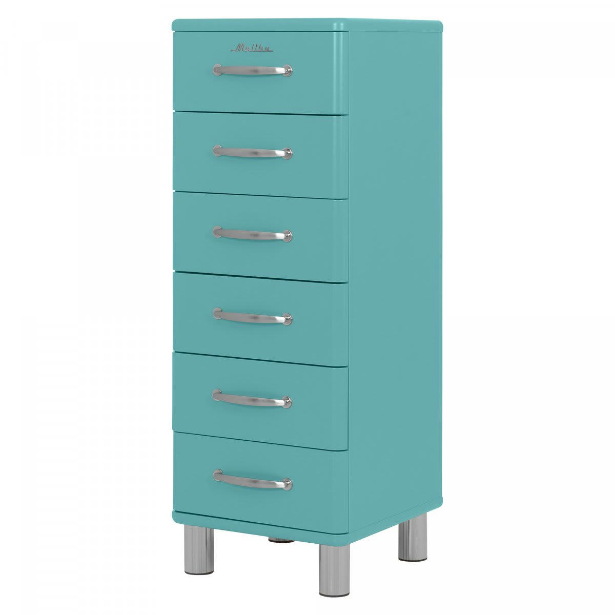 MALIBU - Commode haute 6 tiroirs style vintage bleu