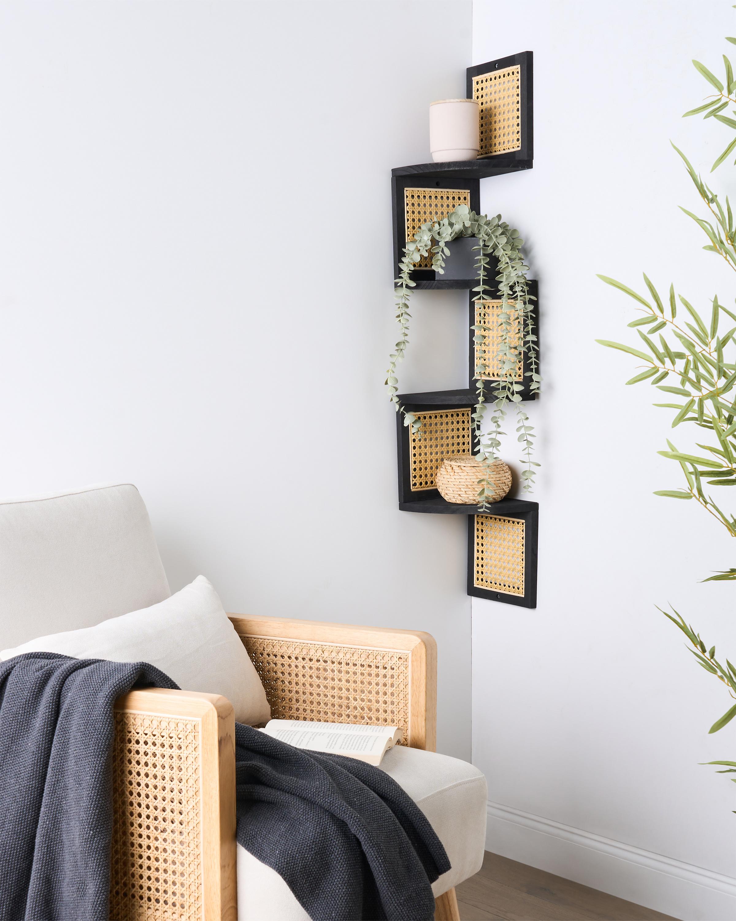 4 Tier Shelving Unit ALDER Paulownia Wood 101 cm Black