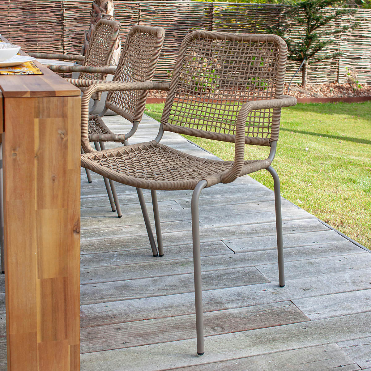 TALIM - Lot de 2 fauteuils de table d'extérieur en corde empilables