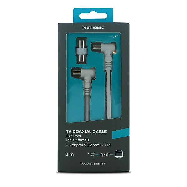 Câble TV coaxial 9,52 mm coudé mâle/fem.   adaptateur 9,52 mm - Metronic 338008