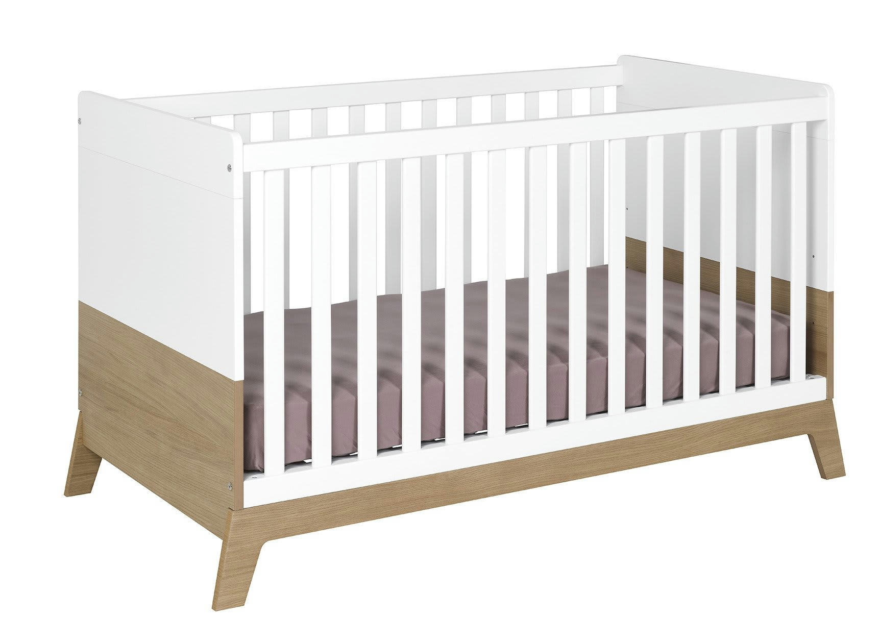 EKKO - Lit bébé évolutif 70x140 Blanc et Chêne