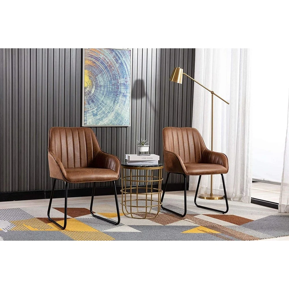Home Beyond Synthetic Leather Dining Chairs Set of 2, Brown