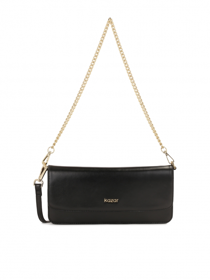 Oblong flat handbag with flap