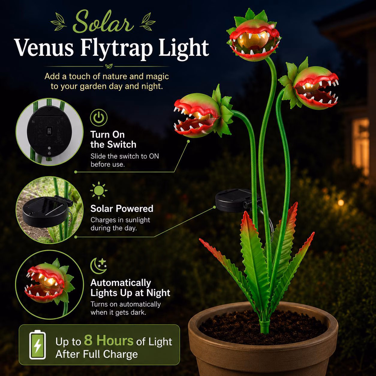 Custom Solar Venus Flytrap Garden Stake, Light Up Carnivorous Plant Decor, Halloween Decor, Outdoor Decor, Unique Yard Art