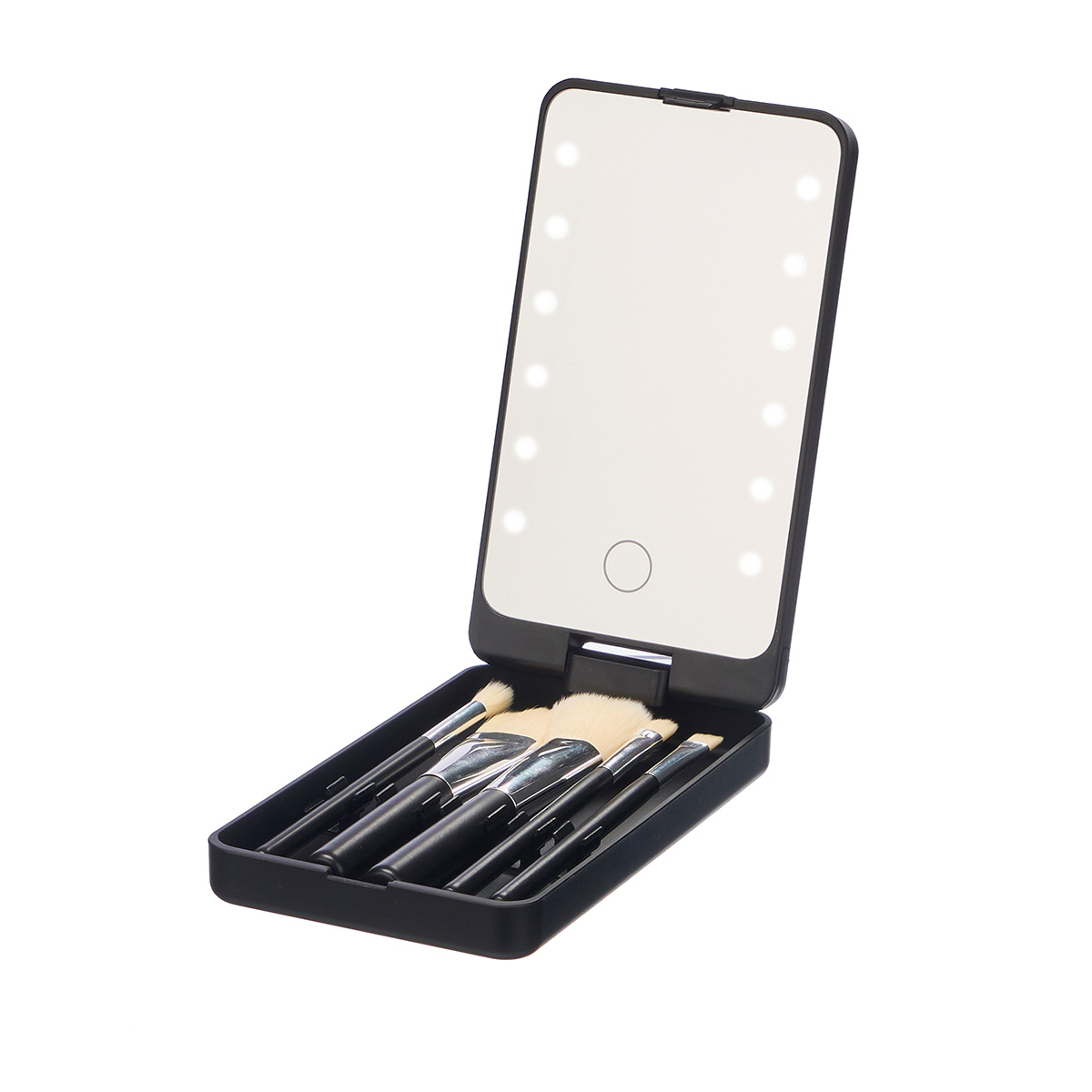 Conjunto espelho com 5 pincéis de maquilhagem