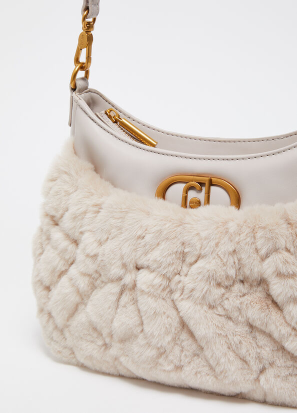 Borsa hobo media con pelliccia sintetica