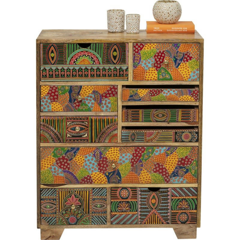 PARADISE - Commode 10 tiroirs en manguier massif motifs multicolores