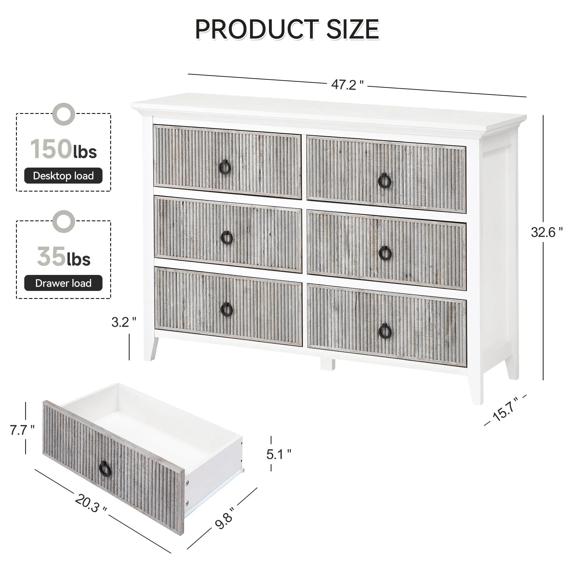 Dresser for Bedroom,Wooden Dresser with 6 Drawers