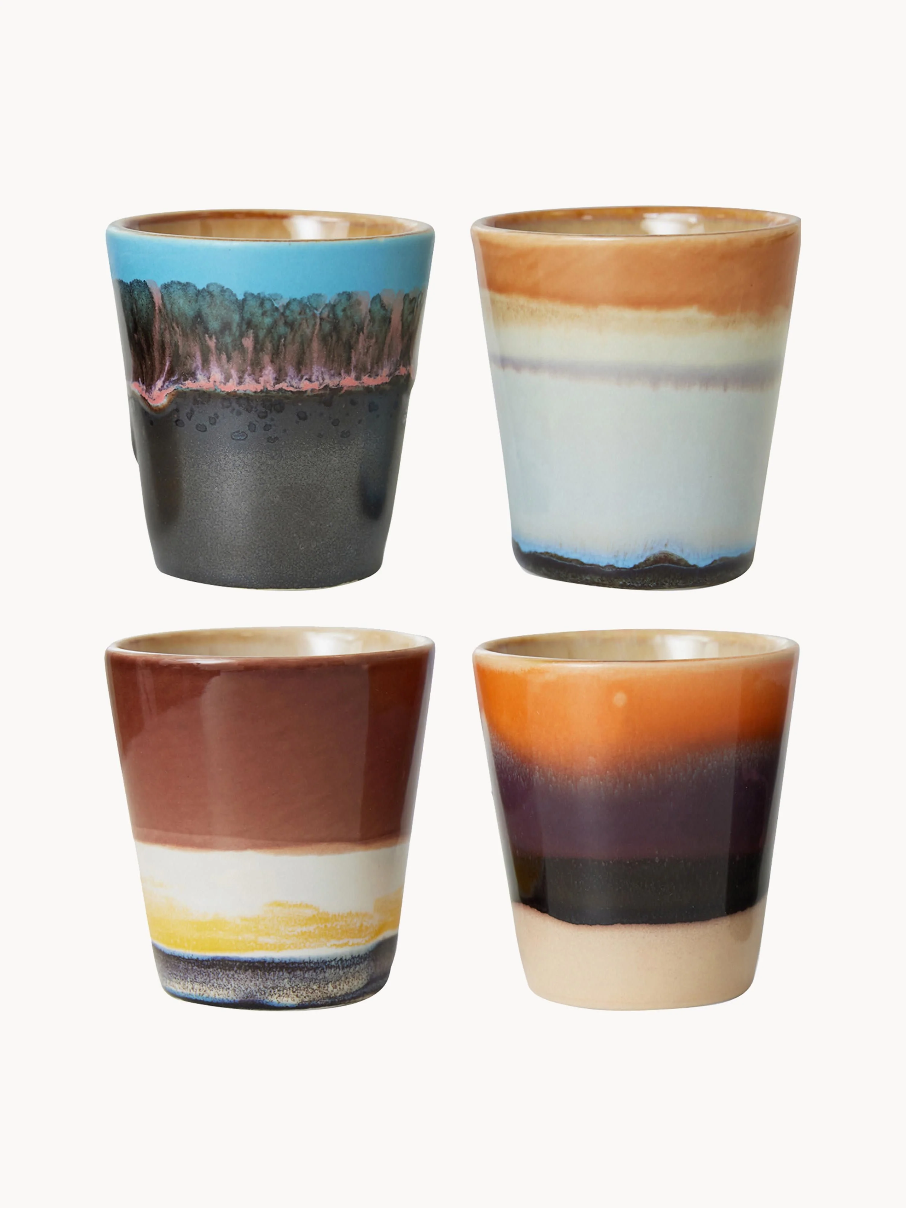 Handgemachte Espressobecher 70's mit reaktiver Glasur, 4er-Set