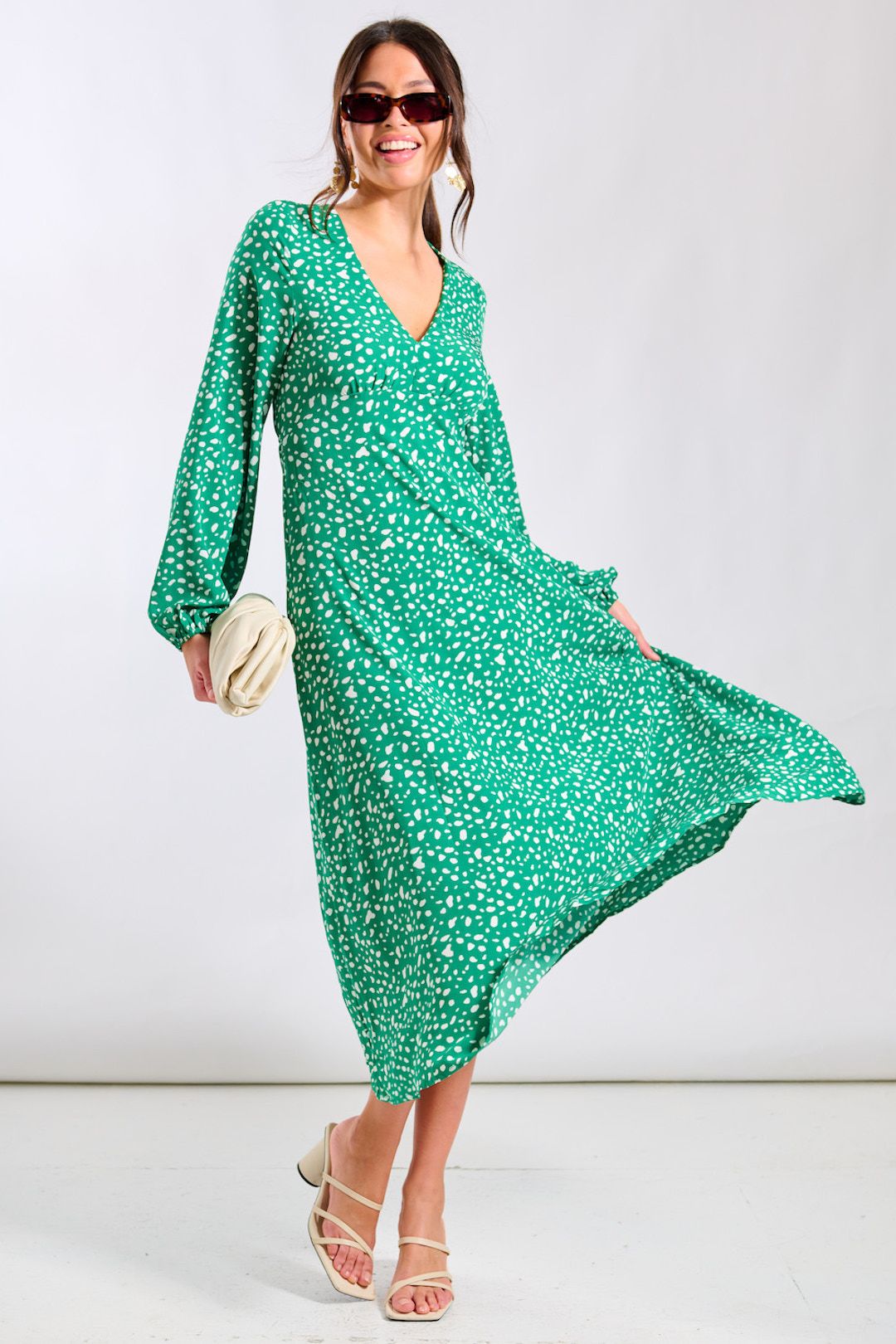 Needs No Label Green Spot Empire Waist Midi Dress