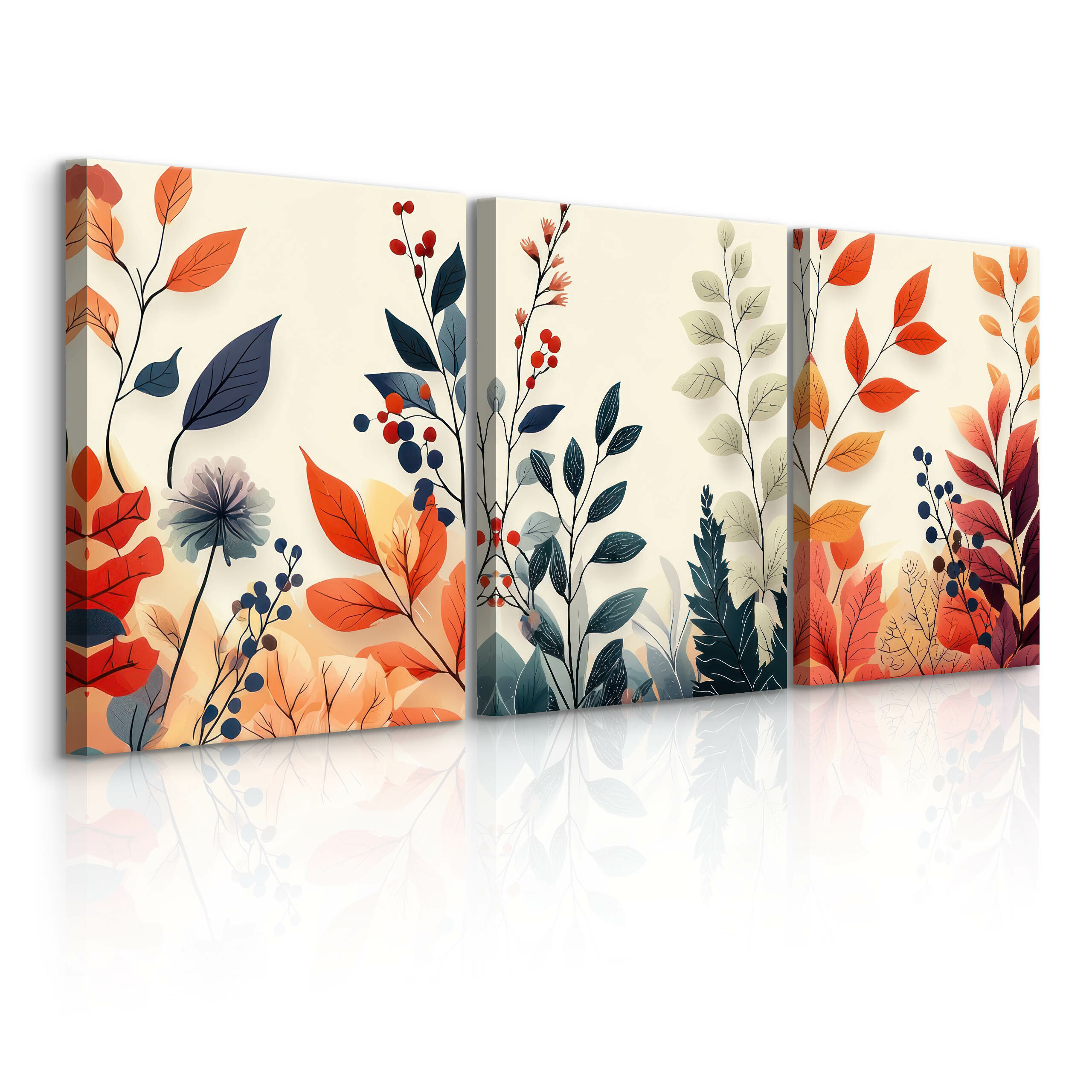 3x Obraz Set Kolorowe Jesienne Liście W Stylu Boho 90x40cm