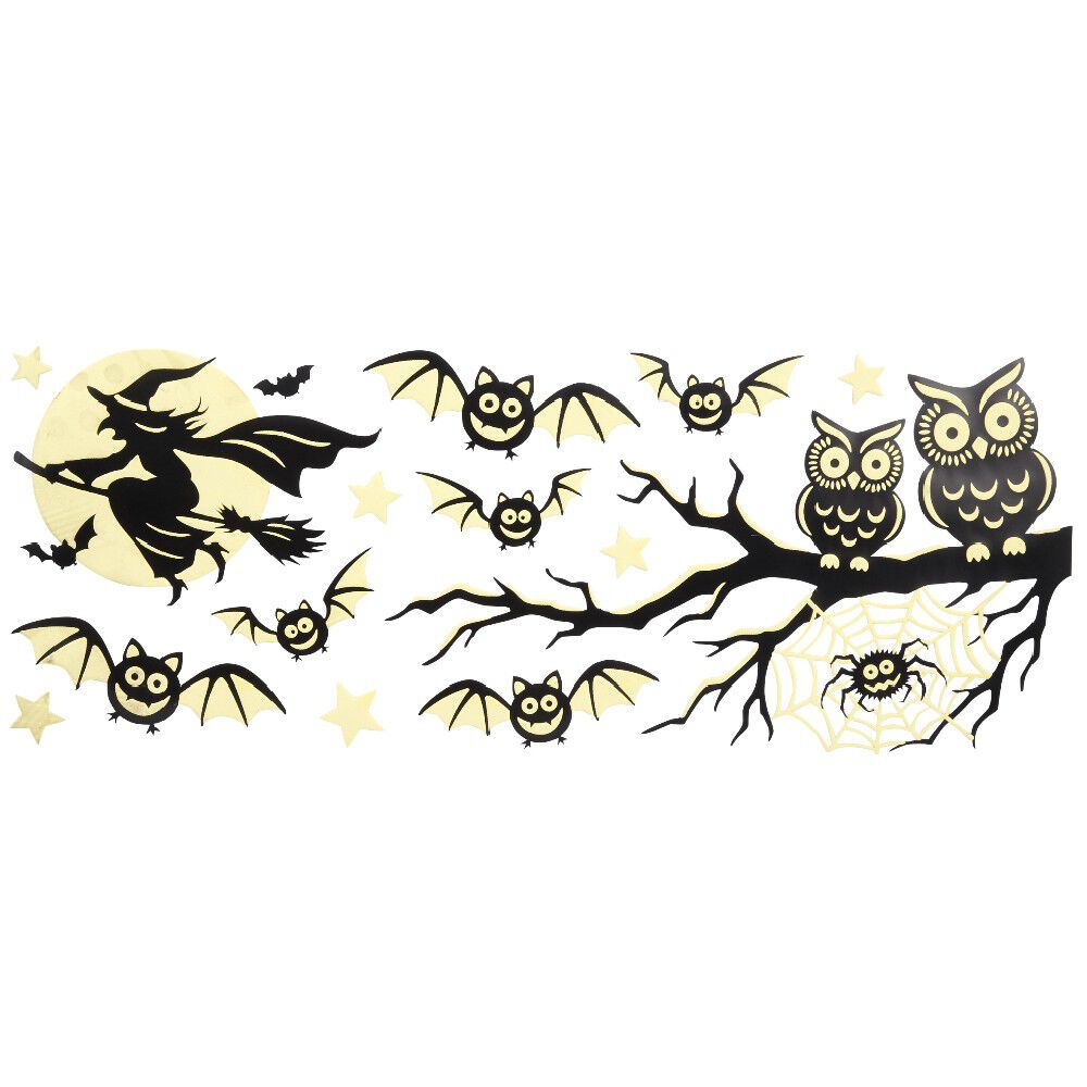 Stickers Halloween noir et jaune sorcière et hibou