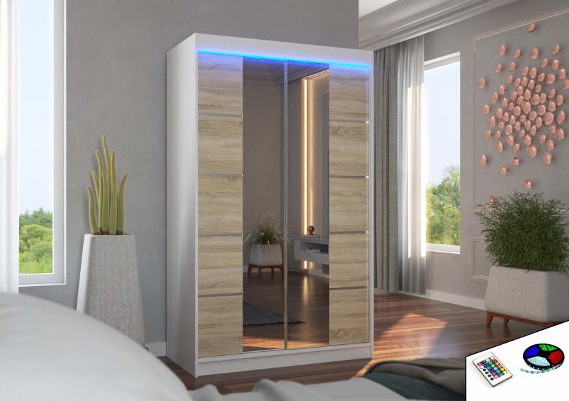Szafa przesuwna z lustrem i oświetleniem LED GENUA 120 White