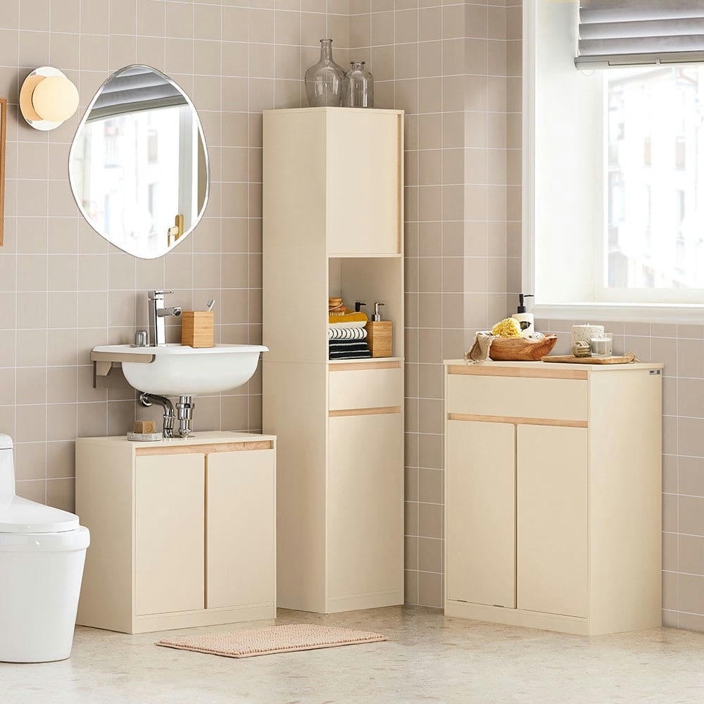 - Meuble colonne effet bois beige