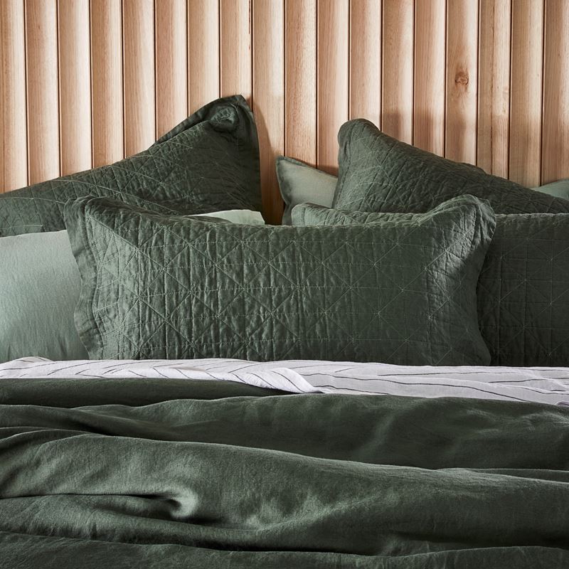 Vintage Washed Linen Thyme Quilted Coverlet Separates