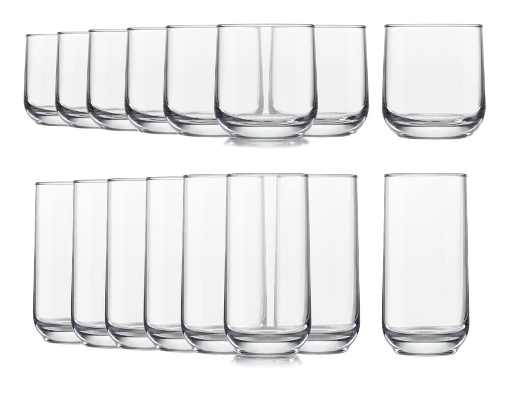 Libbey Ascent 16pc Tumbler Glassware Set, Dishwasher Safe, 8pc x 394-mL and 8pc x 473mL