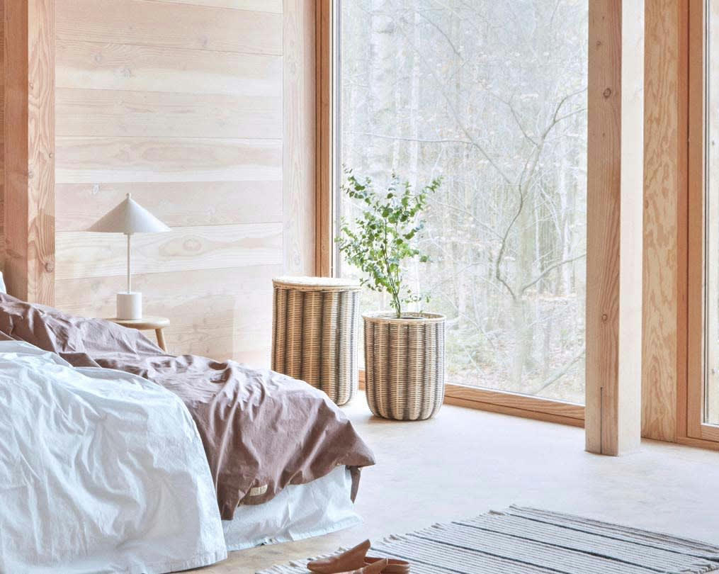 STRIPED - Panier de rangement beige en rotin Ø37xH42cm