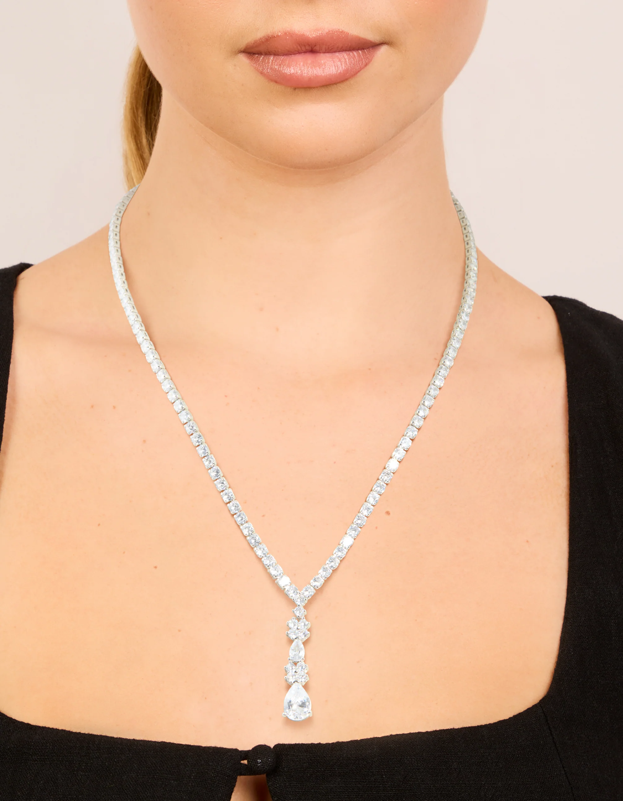 Silver Cubic Zirconia Lovely Pear Necklace