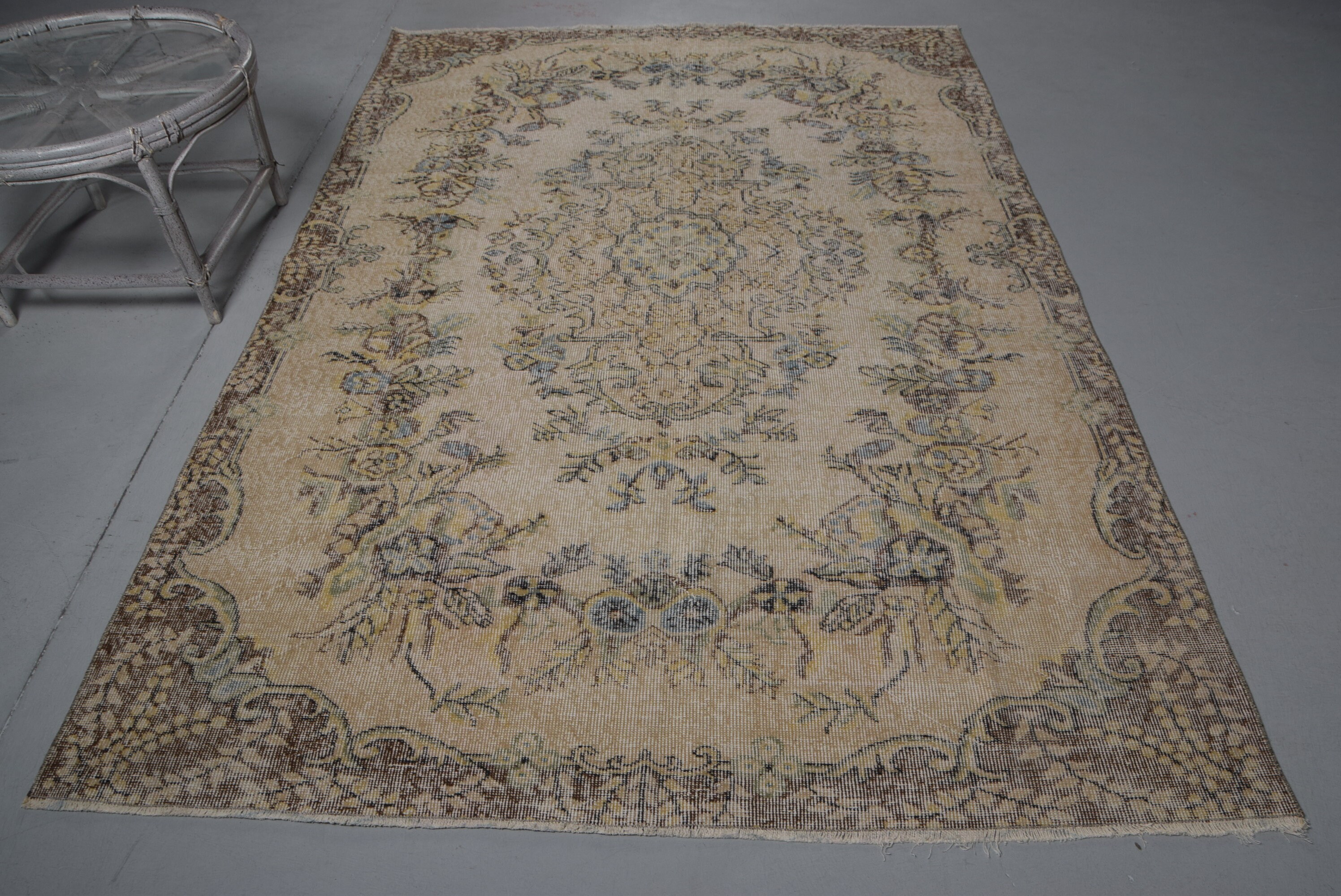 Turkish Rug, 5.7x8.5 ft Large Rug, Brown Southwestern Wool Vintage Rug