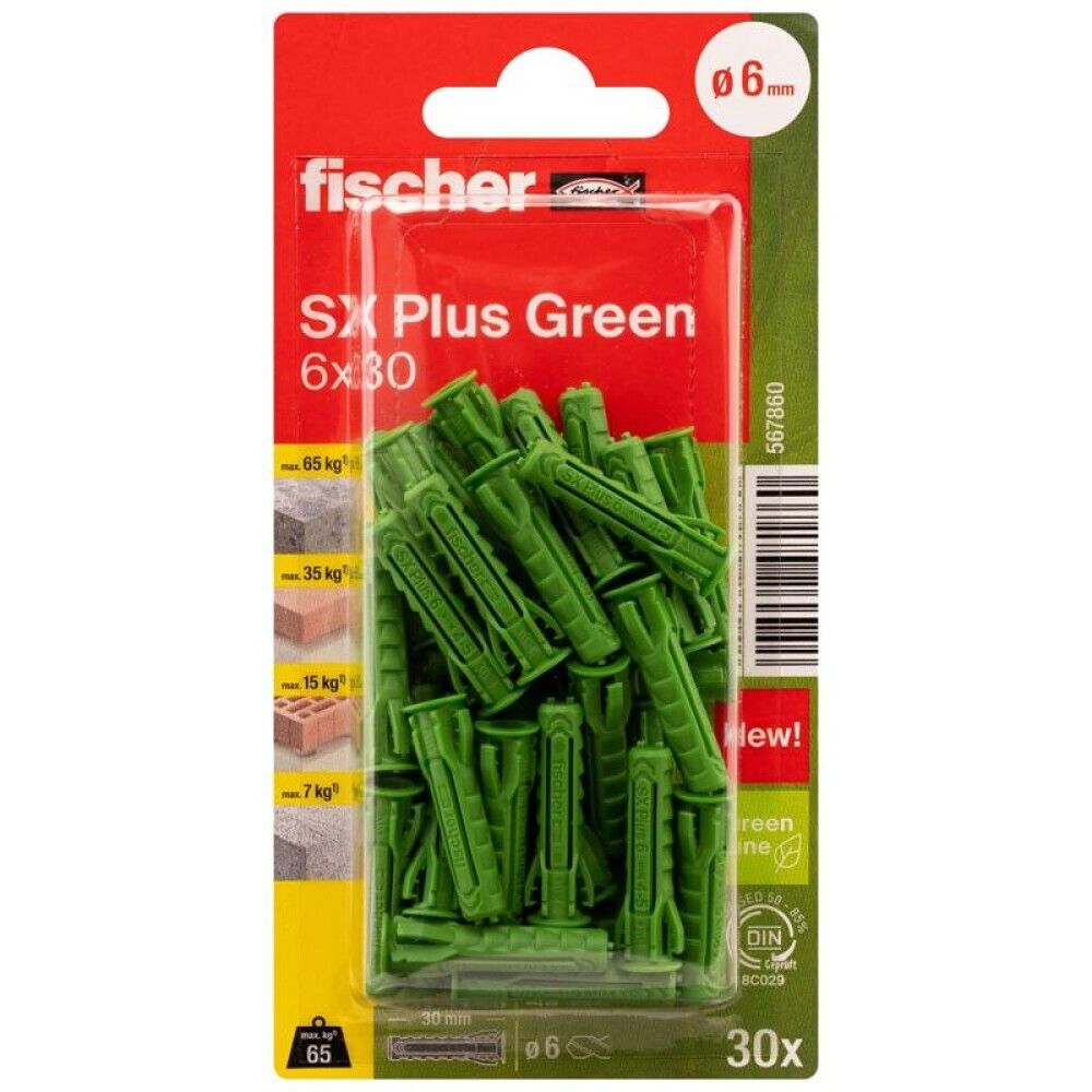 UNIVERSALPLUGG FISCHER SX PLUSS GRØNN 6X30MM 30STK