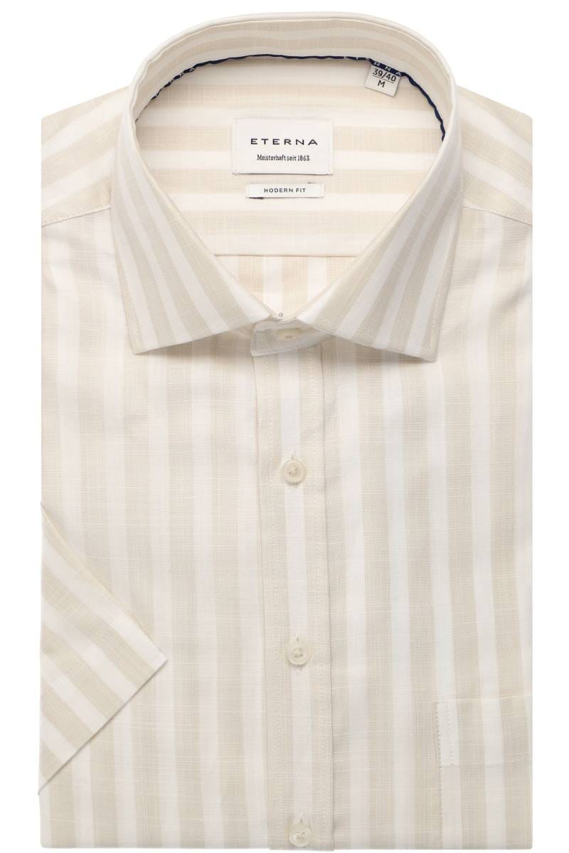 ETERNA Modern Fit Tencel Hemd beige, Gestreift