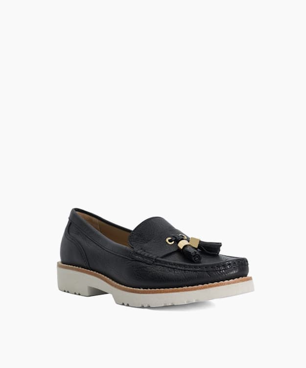 Gwen Black - Wide Fit Casual Tassel Trim Loafers