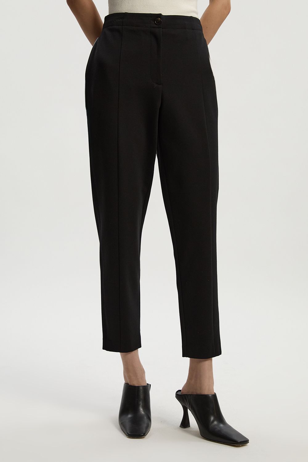 KarenMillen Ponte And Pu Mix Tailored Slim Leg Trouser
