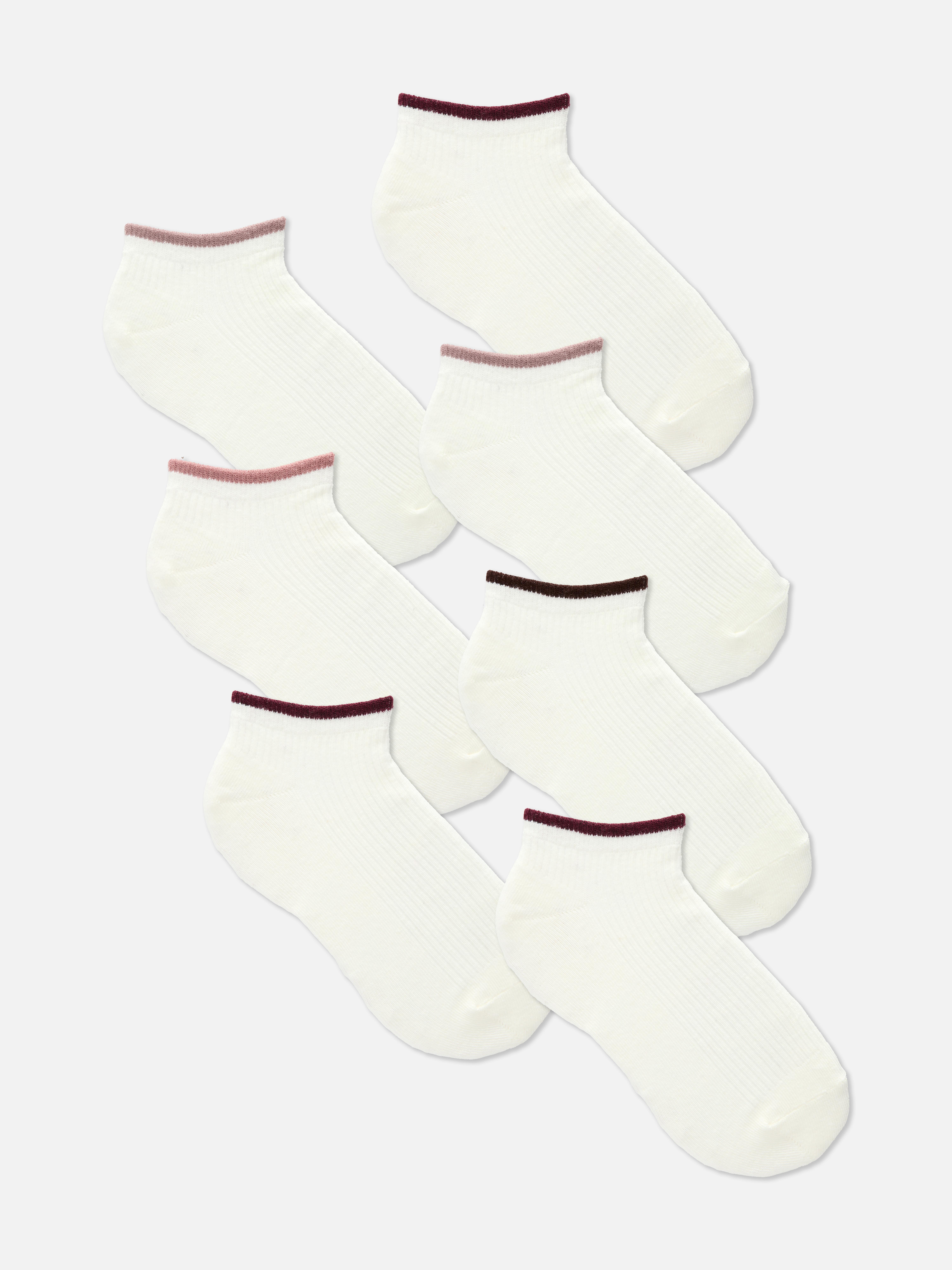 7pk Contrast-Hem Ankle Socks