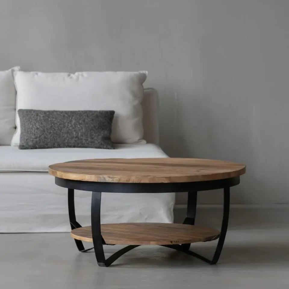 Mangohoutonline - Salontafel Bakersfield 65cm Rond - Bruin - Mahom