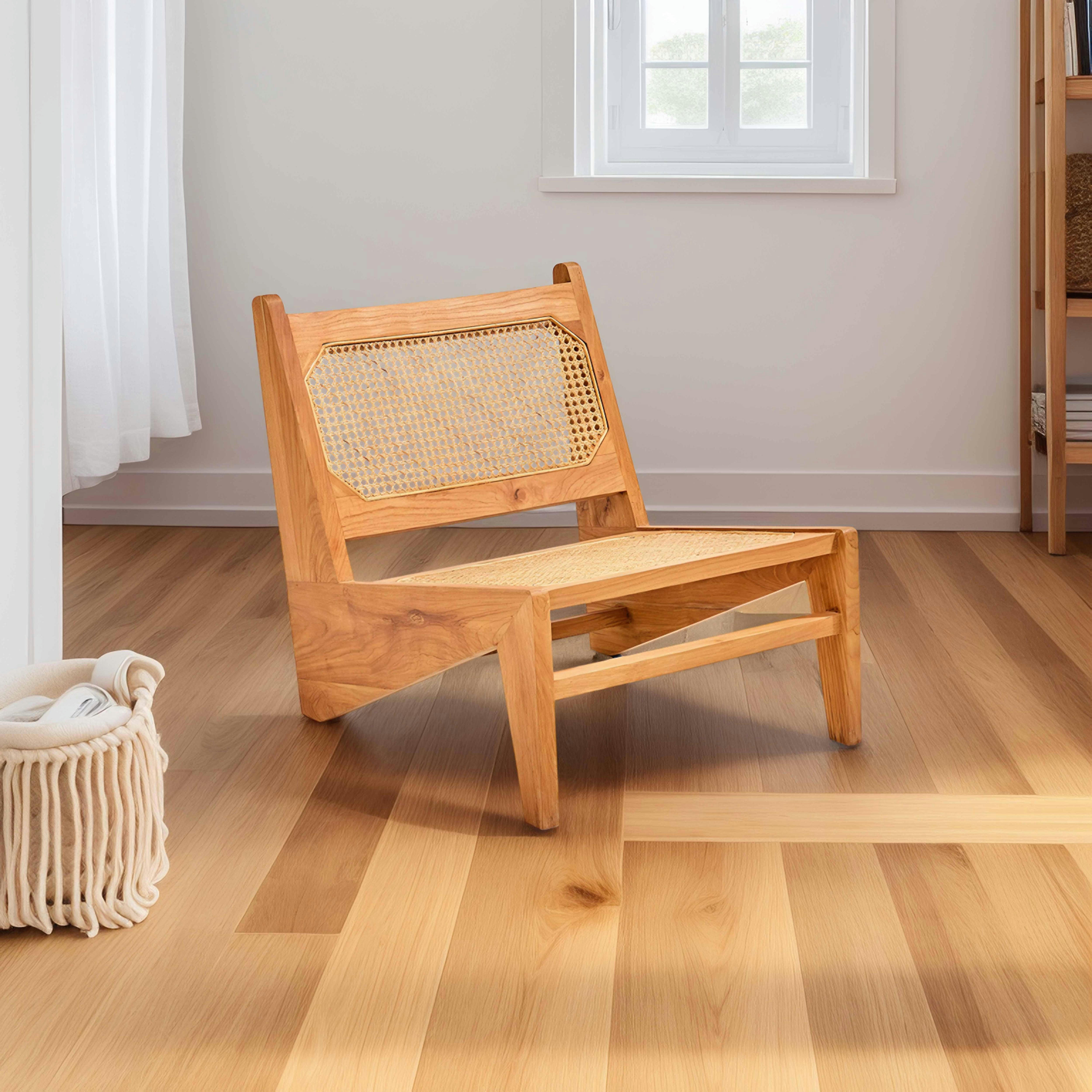 ARAYA - Fauteuil bas en rotin naturel et teck massif