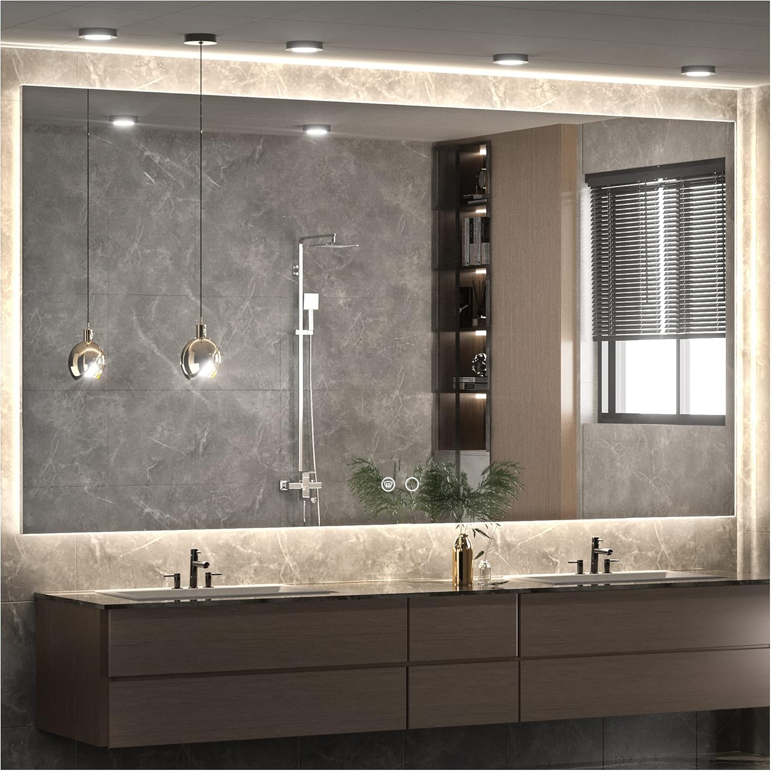 Keonjinn 60 x 36: Lighted Bathroom Mirror, Large LED Backlit Miroor, 3 Colors Lights Warm/Natural/White, HD Tempered Glass, Safe Anti-Fog, Dimmable, Oversinzed LED Bathroom Mirrors